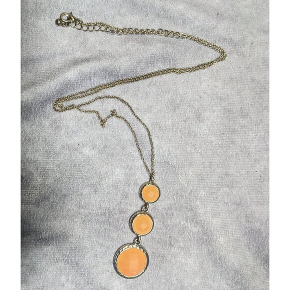 Funky Orange And Gold Tone Gemmed Graduated Pendant Necklace - Picture 8 of 8